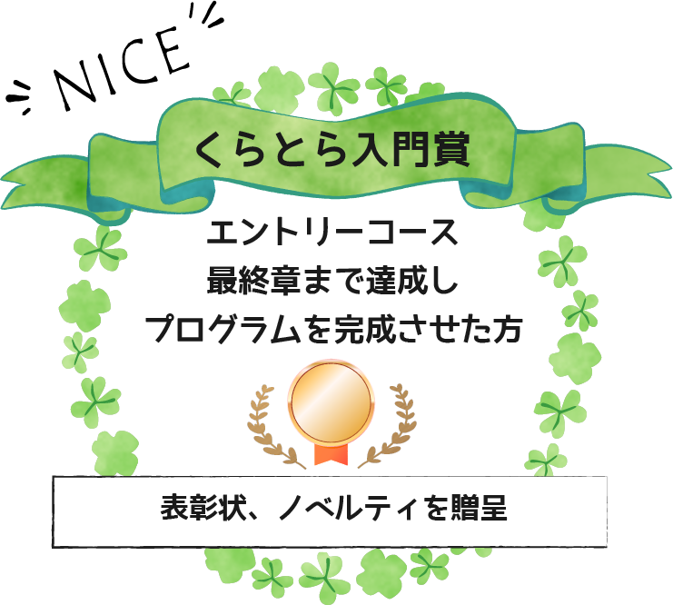 くらとら入門賞 エントリ―コース最終章まで達成し、プログラムを完成させた方
